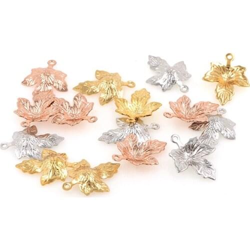 10PCS Brass Gold Maple Leaf Pendants Leaf Earring Necklace Bracelet Charms For Jewerly Making