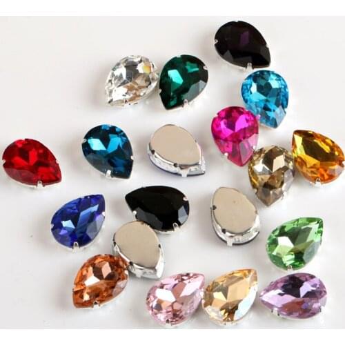 13X18mm Drop Sewing Rhinestone With Claw Sew on Strass Crystal Beads for Wedding Decor Shoes Bag Clothing DIY Sewing Accessory