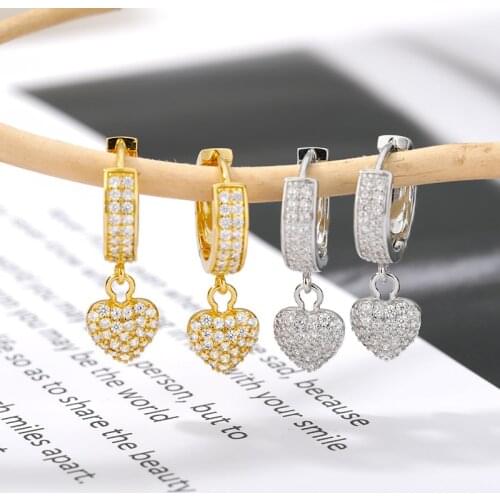 2020 Trend Heart-Shaped Earrings Korean Simple Wild Zircon Women Earrings Accesories For Girls Jewelry Valentines Day Gift