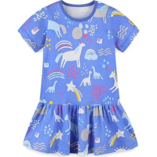 2021 Children Dress For Girls Cartoon Printing Clothes Summer Casual Children Clothing Baby Girl Sundress Boho Kids Beach Dress