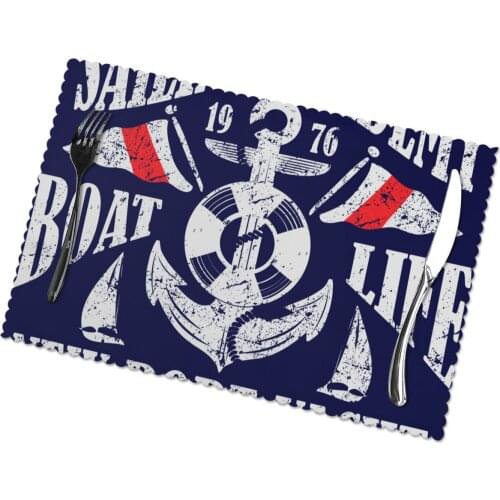 6 PCS Placemat Table Mat Sailing Poster Design With Sailboat Sea And Sunset For Tables Heat-insulation Linen Kitchen Dining Pads