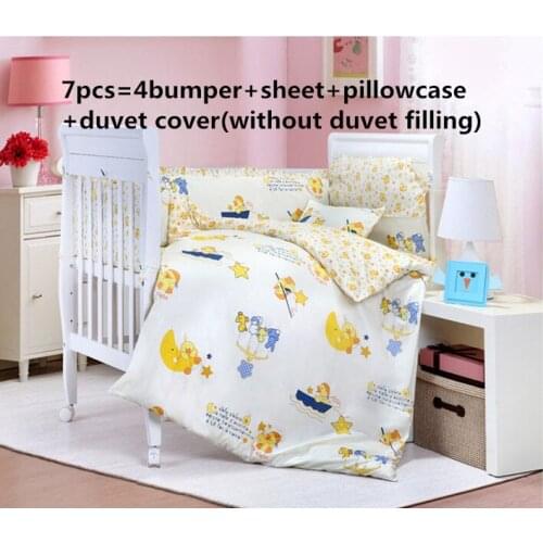 Promotion! 6/7PCS cot bedding baby girl,100% cotton baby crib beding sets with filling ,120*60/120*70cm