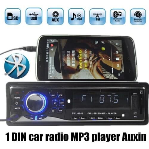 Free shipping 1 Din USB/SD/FM/Auxin Car Radio Stereo Player Bluetooth MP3 remote control 12V Car Audio Auto EQ function