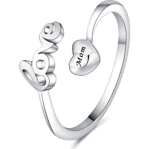 BONISKISS 925 Sterling Silver Ring For Mother Day Love Mother Letters Simple Open Adjustable Finger Rings for Women Mother