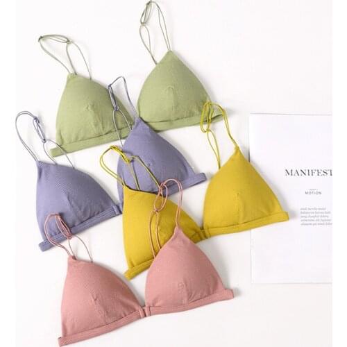 Summer Sexy Cotton Bra Wireless Thin Triangle Cup Brassiere Front Closure Low Back Underwear Women Bralettle Comfort Lingerie
