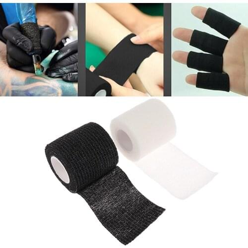 Black White Tattoo Handle Bandage Tape Anti-slip Waterproof Disposable Self-adhesive Grip Cover Wrap Elastic Bandage