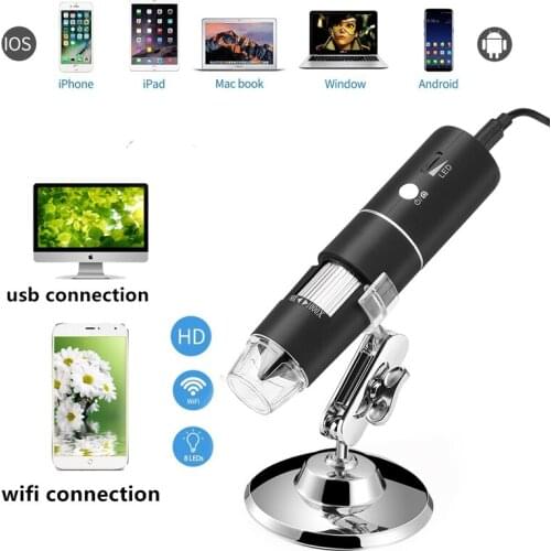 2in1 WiFi Digital 1000x USB Microscope 8 LED 1080P Magnifier Camera For Android IOS iPhone iPad Electronics Industry Metal Base