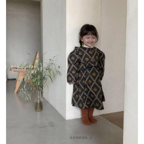 Korean Childrens Clothing Kids O-neck Puff Sleeve Princess Dress 2021 Spring Girl Plaid Vestido Infantil Baby Girl Clothes 1-5Y
