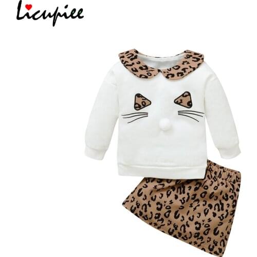 Baby Girl Top, Leopard Skirt, Cartoon Cat Long Sleeve Lapel Neck Warm Pullover, A-line Half Dress 1-6 Years