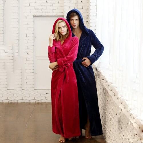 Men and Womens Ultra Long Robe with Hood Plush Plus Size Floor-Length Hooded Bathrobes Sleepwear Fuzzy Loungewear Nightgowns