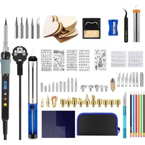 60W/80W Adjustable Temperature Electric Soldering Iron Kit Carving Pyrography Pen Set Wood Burning Embossing Welding Tips