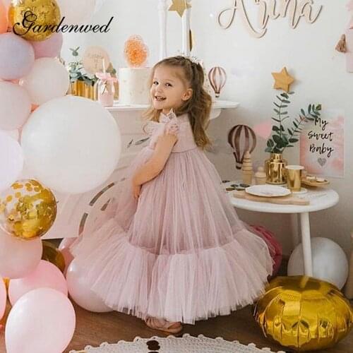 Gardenwed Simple Puffy Girl Princess Dress Tulle Kids Communion Dress Organza Skirt Baby Wedding Dress Girl Dress For Weddings