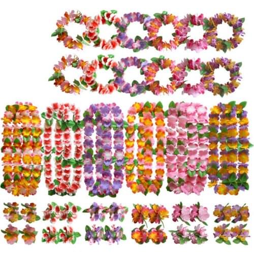 Hawaiian Necklaces Vibrant Colors Breathable Party Favors Hawaiian Party Decorations Necklaces Lei Bracelet for Outdoor