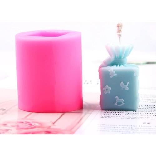 Geometric Gift-Box Shape Plaster Aroma Mould DIY Trojan Pattern Embossed Candle Silicone Mold Candy Fondant Making Tools
