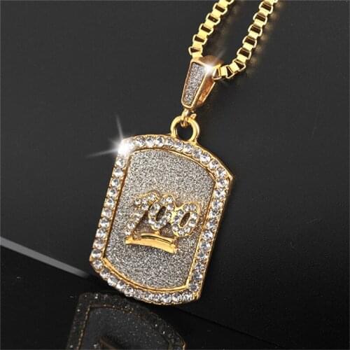 Hip Hop Charm Pendants Rock For Men Jewelry Gift Number 100 Points Iced Out Bling Chains Gold Alloy Dog Tag Necklace Wholesale