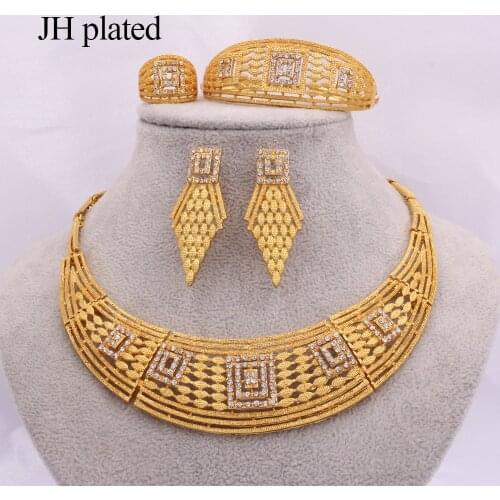 Dubai gold color jewelry sets African bridal wedding gifts for France women Party Ornament Necklace Bracelet earrings ring sets
