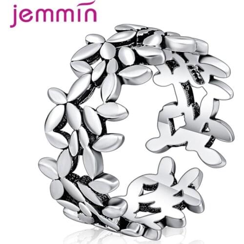 New Trendy Open Finger Rings For Women Leaves Shape Genuine 925 Sterling Silver Rings High Quality Women Girls Wedding Jewelry