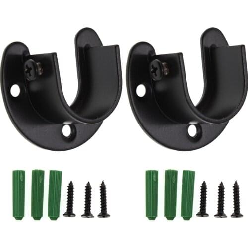 Closet Rod Bracket,U-Shaped Open Closet Rod Holder,Stainless Steel Shower Curtain Rod Pole End Supports,2Pcs Black