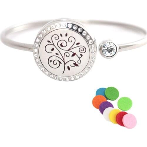 25mm Magnet Crystal Stainless steel Aromatherapy locket Bracelet Bangle essential oil diffuser locket Tree Flower bracelet
