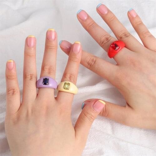 Chunky Ring with Rhinestone Cute Acrylic Resin Clay Rings for Women Y2K Jewelry 90s Harajuku Girl Gifts Jewelry