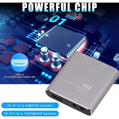 Multifunctional USB3.0 Video Capture Card with Microphone Interface and Loop-through Output Audio for Office