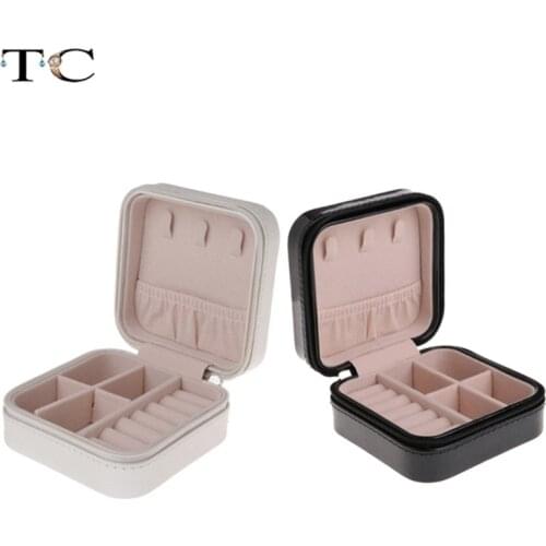 Fashion Leather Zipper Protective Earrings Pouch Women Travel Portable Display Organizer Bag Necklace Jewelry Case