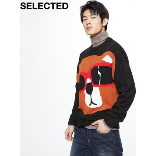 SELECTED Womens Drop-shoulder Wool-blended Loose Animal Printed Sweater S|420424051