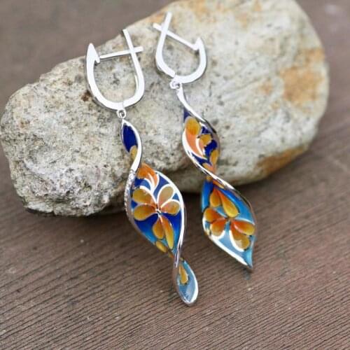 S925 Silver Vintage Enamel Micro Set Drop Earrings for Women Festival Birthday Gift Jewelry