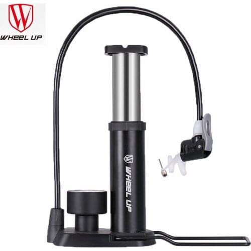 Wheel Up Bicycle Pump Inflator with Pressure Gauge Gauge Foot Pedal Portable Floor Air Inflator External Hose for Car and Bike