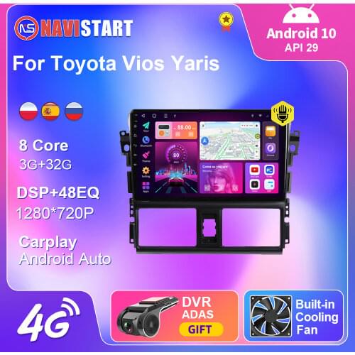 4G WIFI Android 10 For Toyota Vios Yaris 2014-2016 Car Radio Multimedia Player GPS Navigation Car Android Auto Carplay No DVD