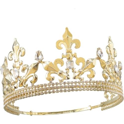 New kings crown for men , wedding headdress rhinestone women men crown adjustable