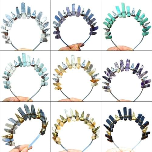 Tribal Metal Viking Crow Jewelry Headband Bohemian Clear Raw Crystal Quartz Tiara Crown Hairband Gothic Witch Headdress