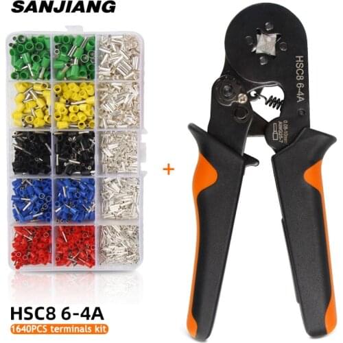 HSC8 6-4 0.08-10mm² tubular crimping plier 1640pcs terminal crimper tool kit mini electrical plier precision clamp Wire stripper