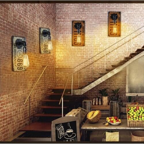 Retro industrial style clothing store bar aisle porch corridor creative restaurant bedroom bedside license plate water pipe wall