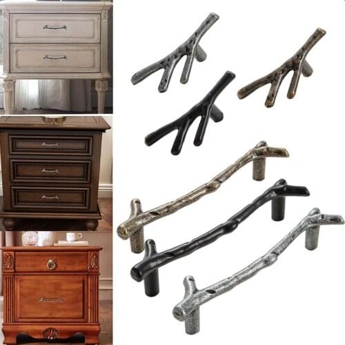Tree Branch Furniture Handle Knobs Door Pulls Hardware Antique Black Kitchen Cabinet Door Handle Silver Wardrobe Furniture Knob