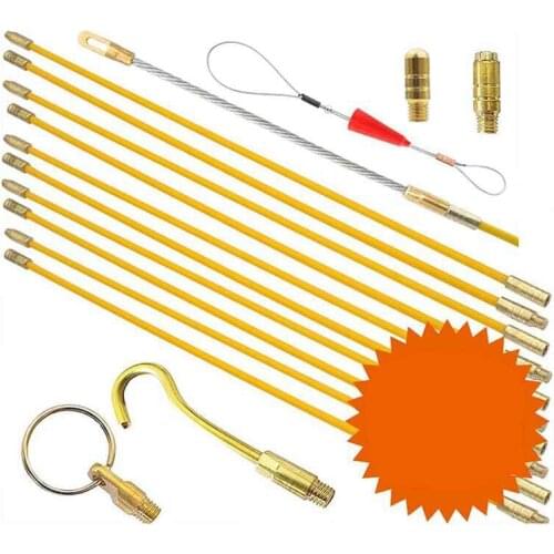 Fish Tape Cabling Rods 5.0M Fibergl Cable Access Tool Kit Electrical Cable Threader Running Puller 10Rodsx50cm