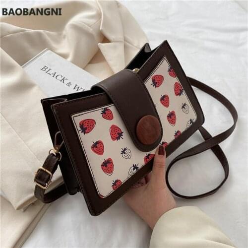 Fashion Women Cartoon Strawberrys Printing Underarm Bag PU Leather Ladies Casual Shoulder Bag Luxury Designer Purses And Handbag