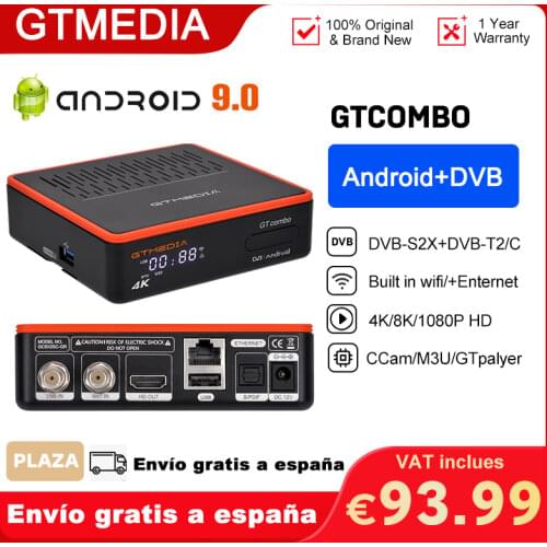 Pre-sale GTMEDIA GT Combo 4K 8K Android 9.0 Smart TV BOX DVB-S2 T2 Cable Satellite Receiver Ccam Built In Wifi For Europe spain