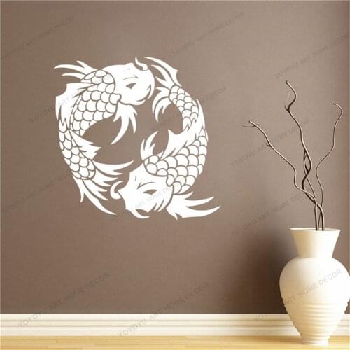 Japan Koi Fish Pattern Cute Animal Wall Stickers Ying Yang Fish Wall Decal Vinyl Home Decor For Kids Rooms Removable Mural CX886