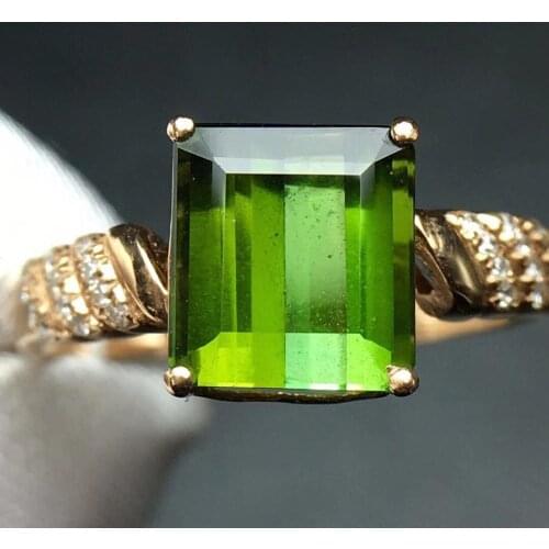 Fine Jewelry Real Pure 18 K Gold Jewelry 100% Natural Green Tourmaline Gemstones 2.7ct Diamonds Males Wedding Fine Mans Rings