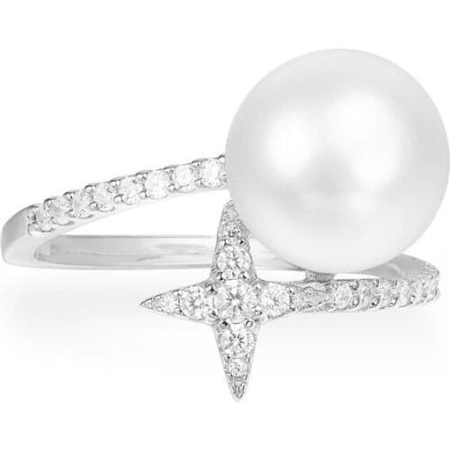 SLJELY Luxury Brand 925 Sterling Silver Star Festival Ring with Natural Freshwater Pearl Zircon CZ Women Fashion Fine Jewelry