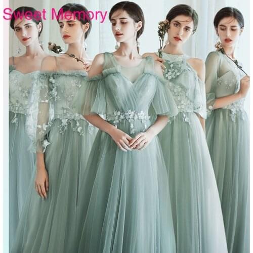 May Sweet Memory Rode Long Halter Dusty Green Bridesmaid Dresses Bride Sister Tulle Lace Flower Grey Blush Pink Bridesmaid Dress