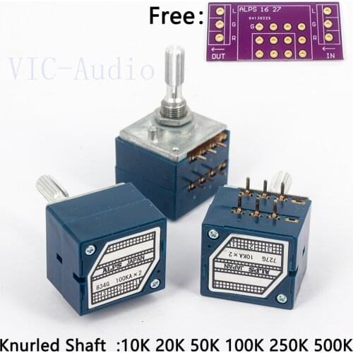 1PC Japan ALPS RK27 Volume LOG Stereo Potentiometer 2-gang Dual 10K/20K/50K/100K/250K/500K Potentiometer Knurled Shaft 6.0mm