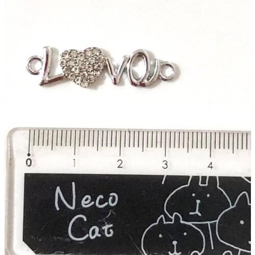 10pcs/lot Love Rhinestone Dangle Handmade Charms Pendant DIY for Bracelet Necklace Bag