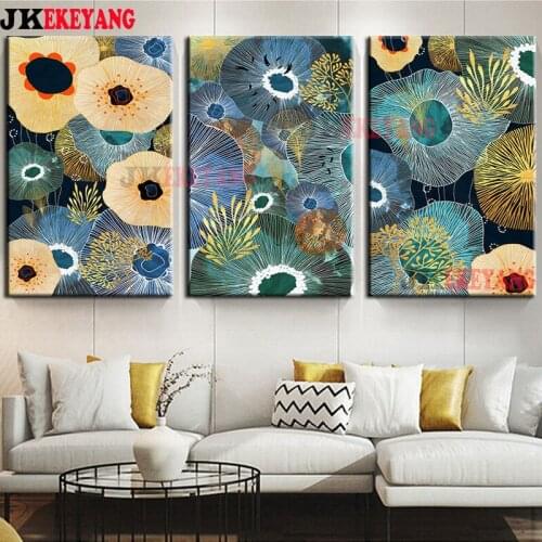 3pcs 5D Diy round/square diamond painting Abstract flower Diamond Mosaic Embroidery cross stitch Y4163