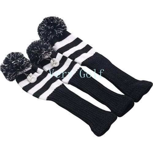 3pcs/set Golf Knit Cover Pom Pom Sock Covers Driver Fairway Wood Headcover Black&White Free Shiping