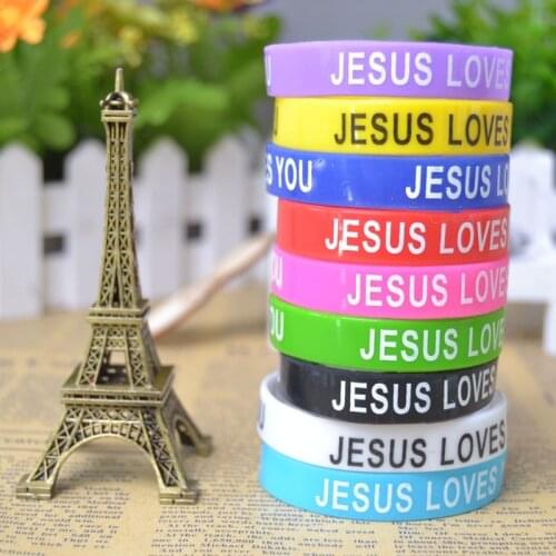 5pcs JESUS LOVES YOU Mix Colors Silicone Bracelet Fashion Catholic Christian Religious Jewelry charm bracelets