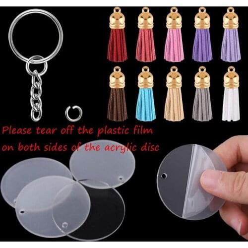 90Pcs Acrylic Clear Circle Discs Keychain Set Round Acrylic Keychain Blanks DIY
