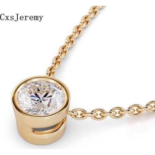 CxsJeremy Solid 14K 585 Yellow Gold Center 0.8ct 6.0MM DEF Color Lab Grown Moissanite Diamond Pendant Necklace for Women