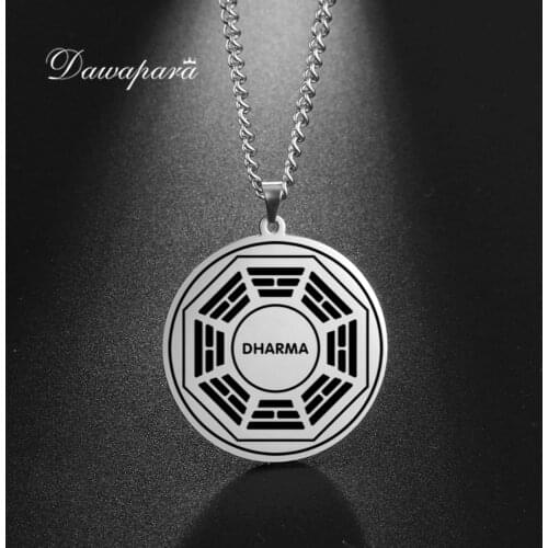 Dawapara Dharma Sanskrit Yoga Necklace Buddhism Pendant Talisman Stainless Steel Jewelry